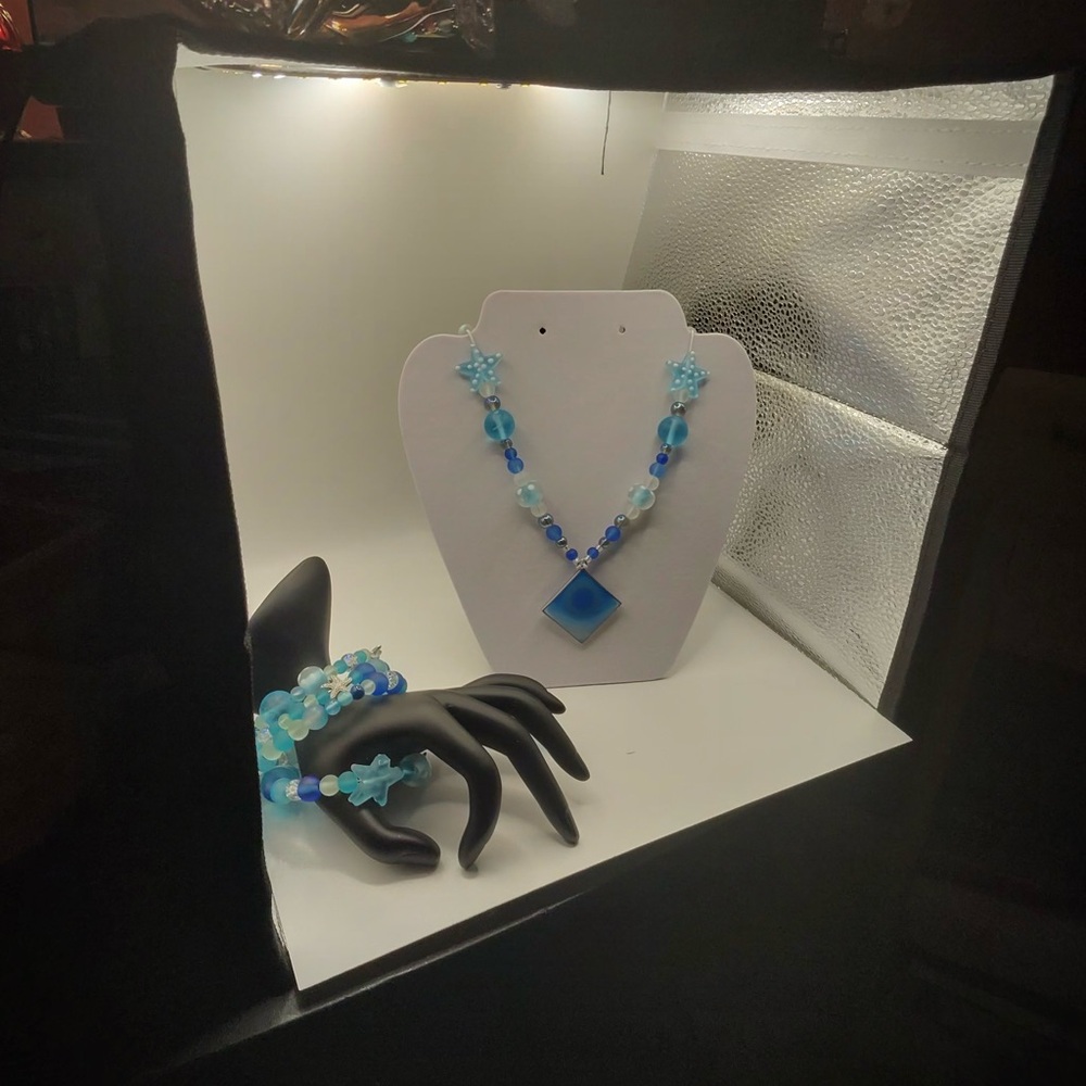 Oceanic Blue Glass Necklace and Bracelet Set